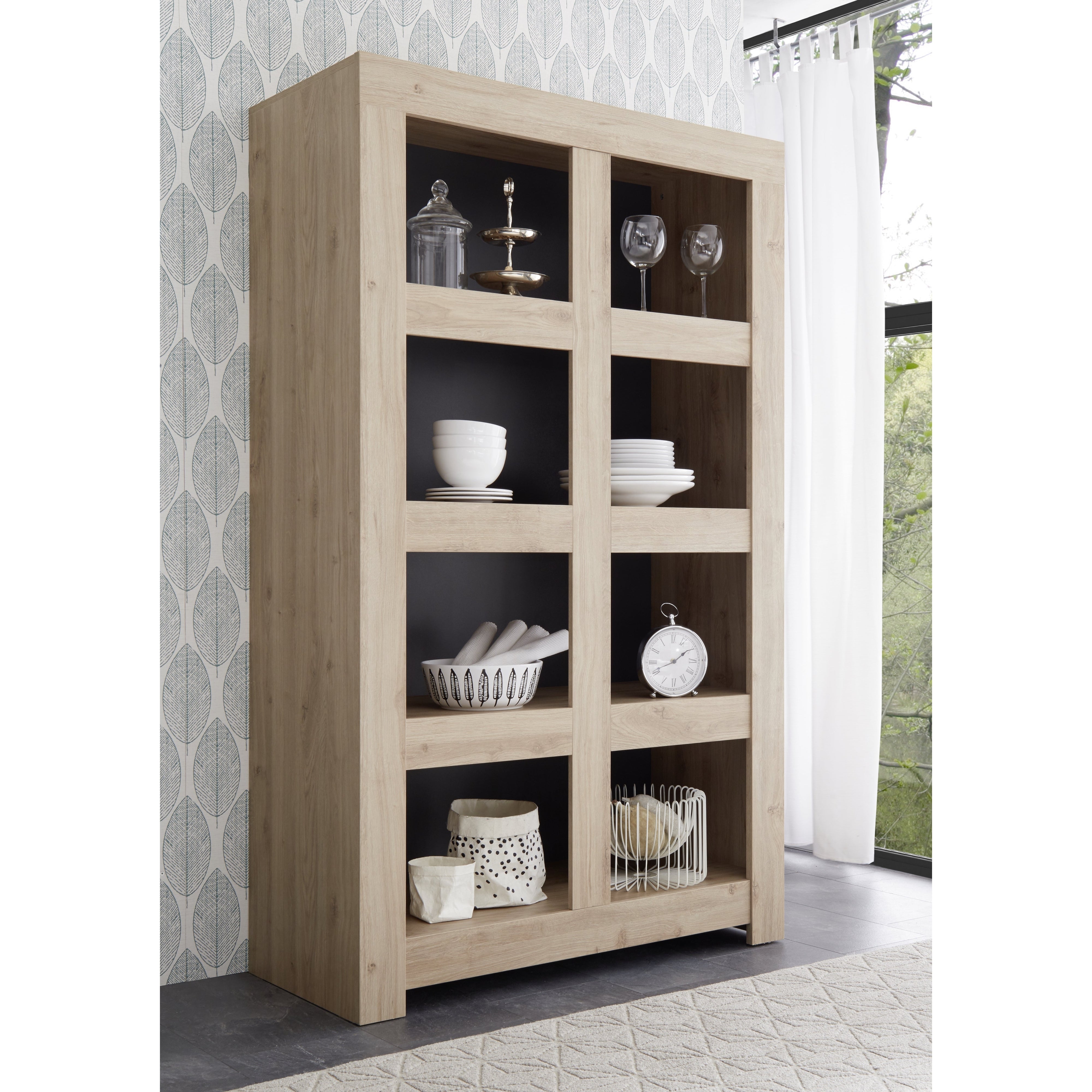 Roma Wide 4 Shelf Oak Effect Bookcase - FurniComp