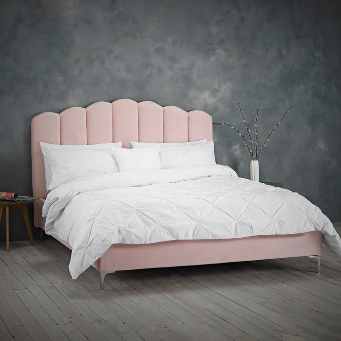 Rose Shell Pink Velvet Fabric Bed Frame - FurniComp