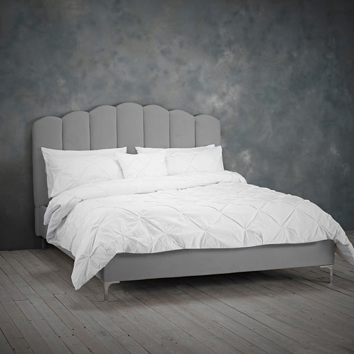Rose Silver Velvet Fabric Bed Frame - FurniComp