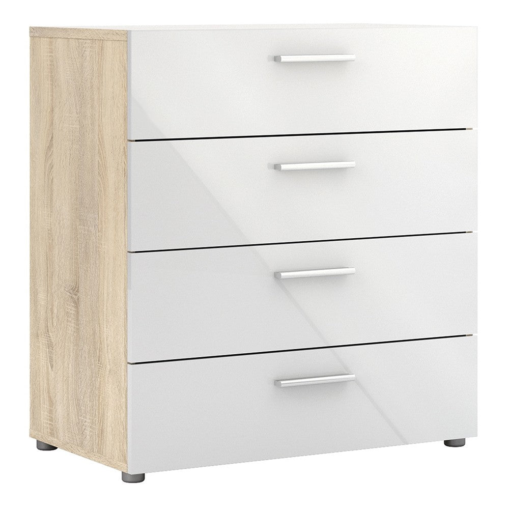 Rotterdam 4 Drawers Oak with White High Gloss Chest of Drawer - FurniComp