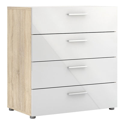 Rotterdam 4 Drawers Oak with White High Gloss Chest of Drawer - FurniComp