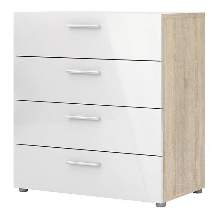 Rotterdam 4 Drawers Oak with White High Gloss Chest of Drawer - FurniComp