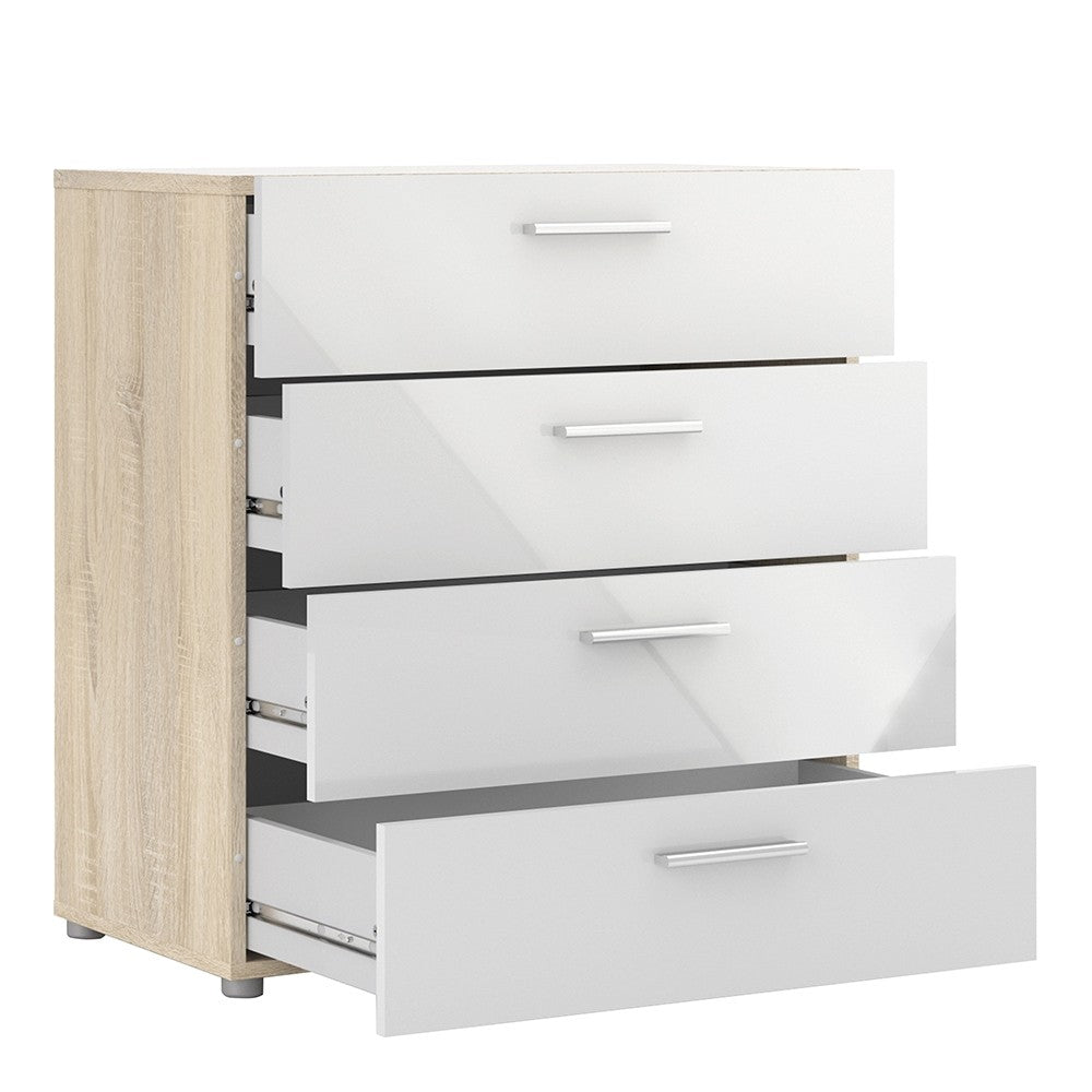Rotterdam 4 Drawers Oak with White High Gloss Chest of Drawer - FurniComp