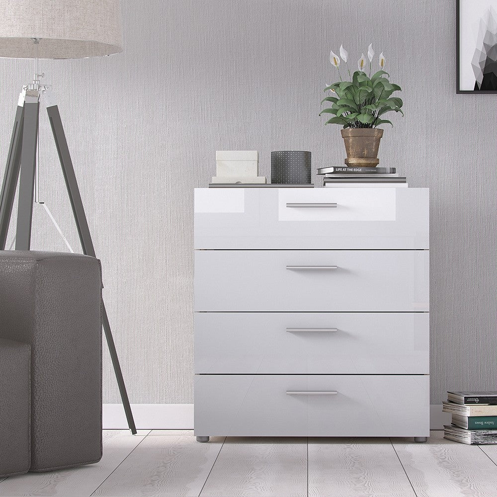 Rotterdam 4 Drawers Oak with White High Gloss Chest of Drawer - FurniComp