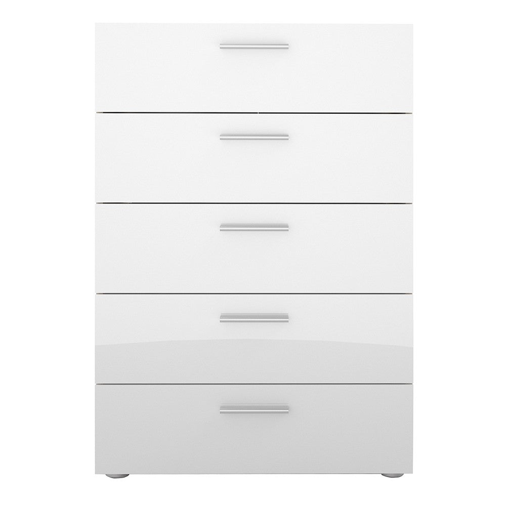 Rotterdam 5 Drawers Oak with White High Gloss Chest of Drawer - FurniComp
