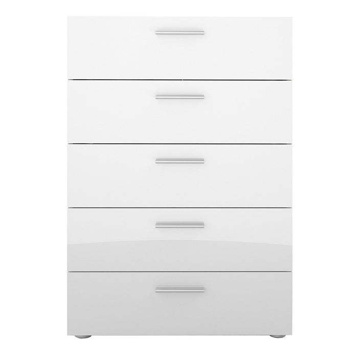 Rotterdam 5 Drawers Oak with White High Gloss Chest of Drawer - FurniComp