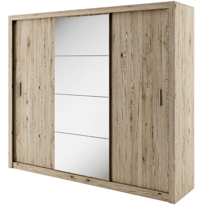 Austin Oak 3 Door 250cm Mirrored Sliding Door Wardrobe AU-01 - FurniComp