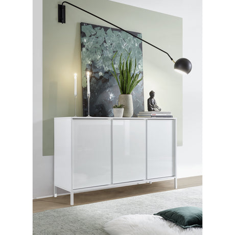 Santino 3 Door White Gloss Sideboard with Metal Legs - FurniComp