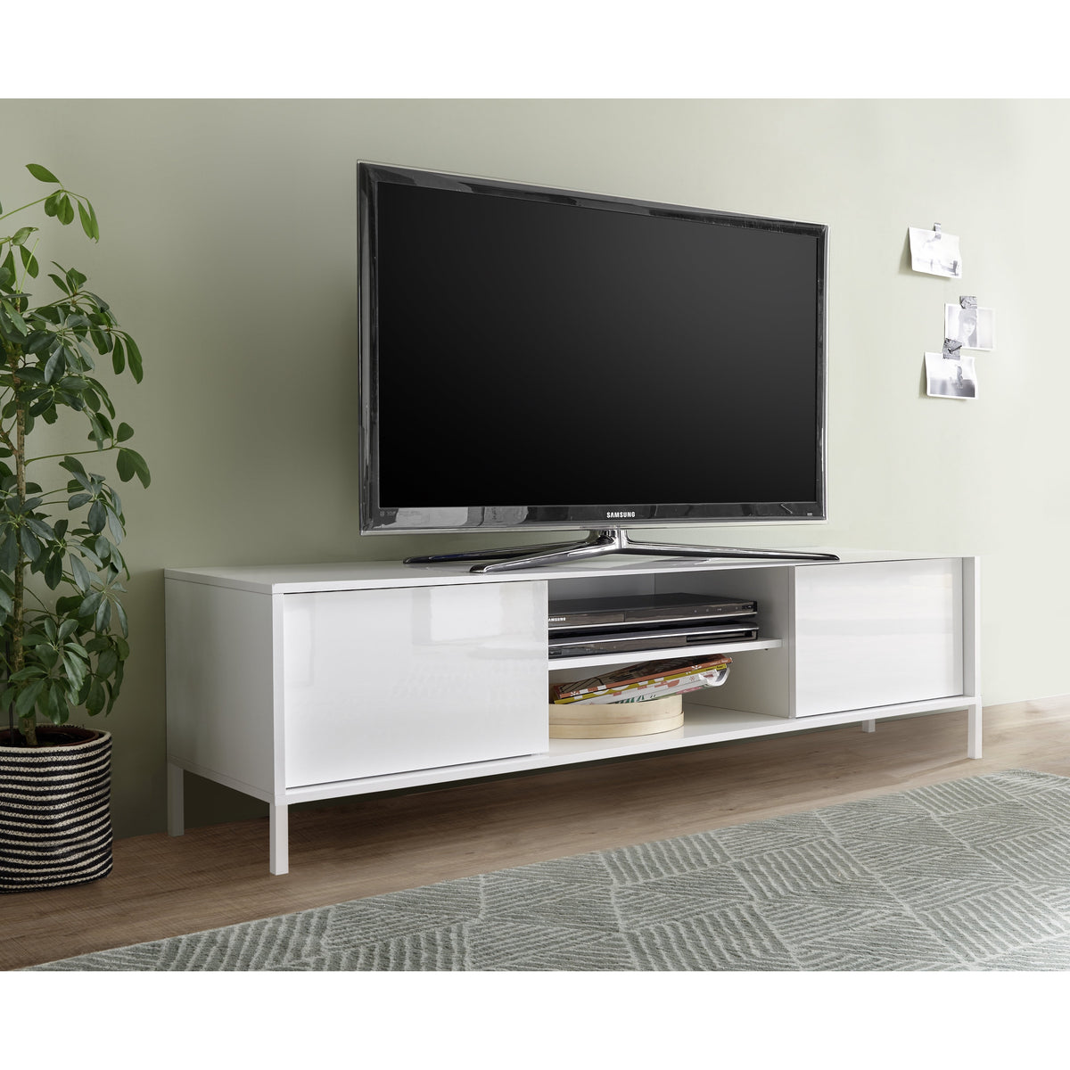 Santino Large 2 Drawer White Gloss TV Unit with Metal Legs TV Stands