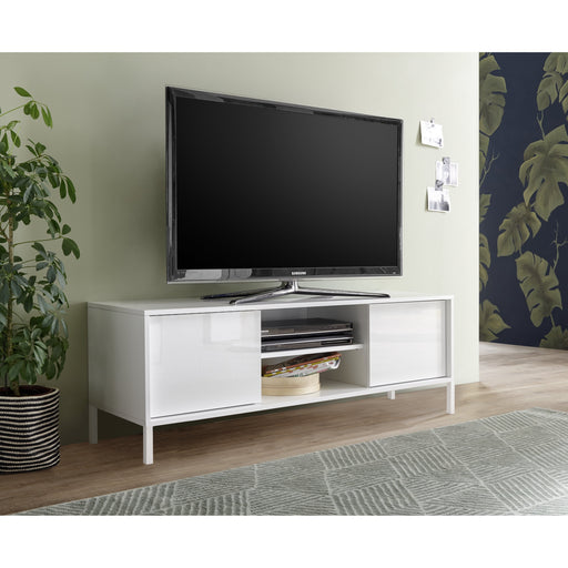 Santino Small 2 Door White Gloss TV Unit with Metal Legs - FurniComp