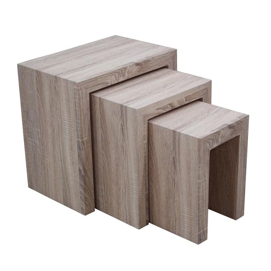 Savannah Natural Effect 3 Piece Nest Of Tables Set - FurniComp