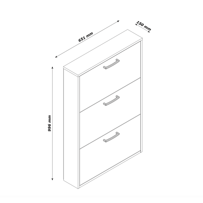 Capri 3 Drawer Sonoma Oak Compact Shoe Storage Cabinet - FurniComp