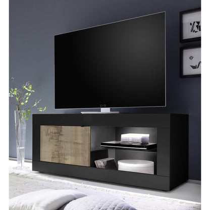 Selene 1 Door Matt Black and Oak TV Unit - FurniComp