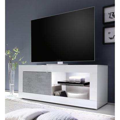 Selene 1 Door White Gloss and Concrete Grey TV Unit - FurniComp