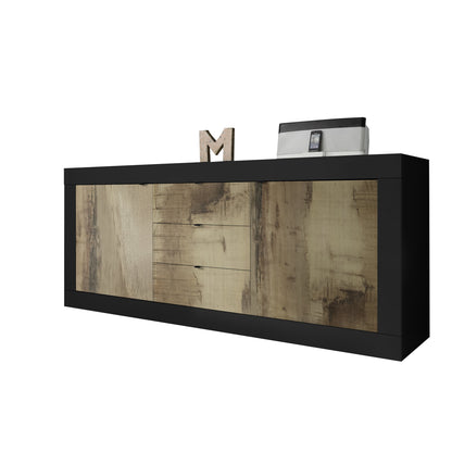 Selene 2 Door 3 Drawer Matt Black and Oak Sideboard - FurniComp