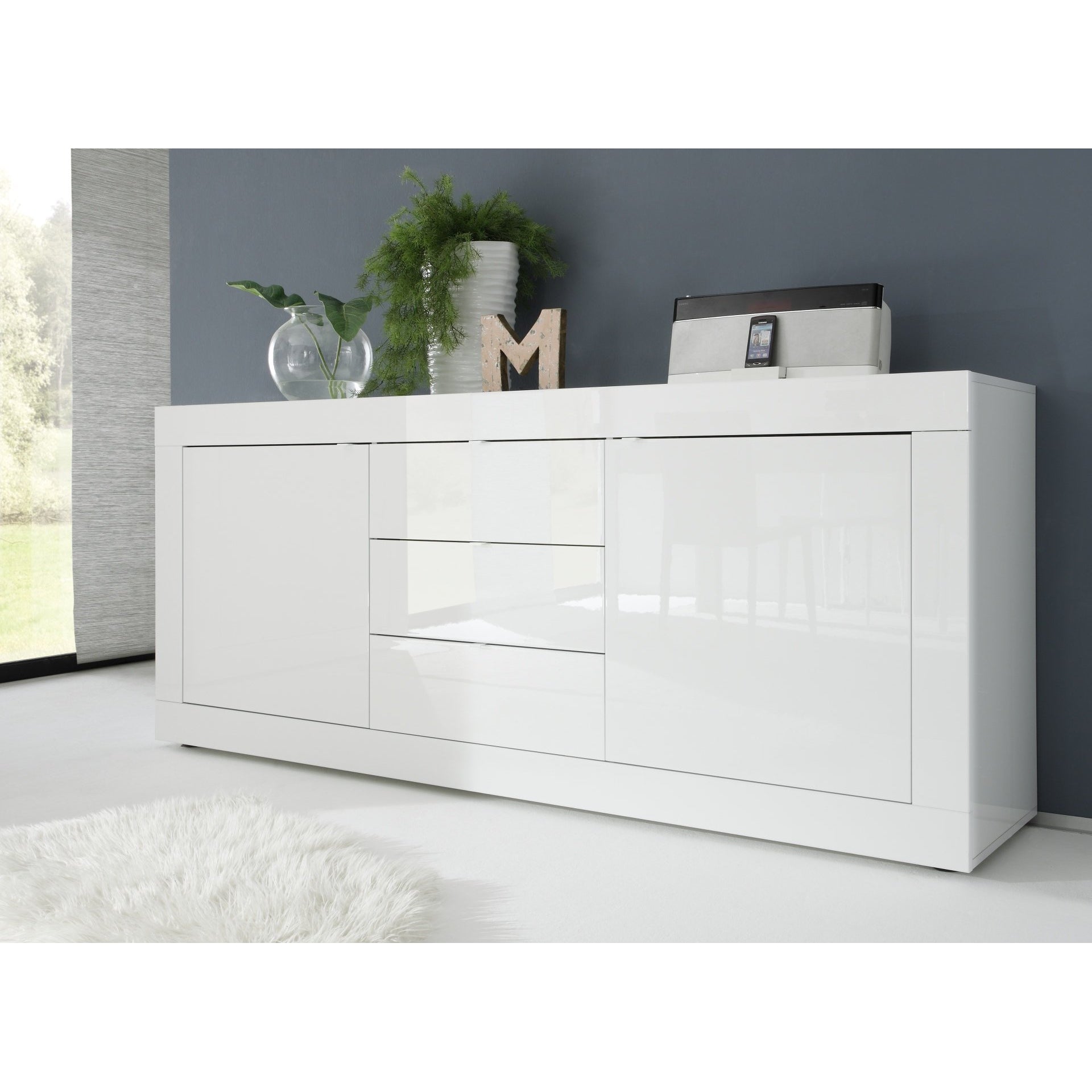 Selene 2 Door 3 Drawer White Gloss Sideboard - FurniComp