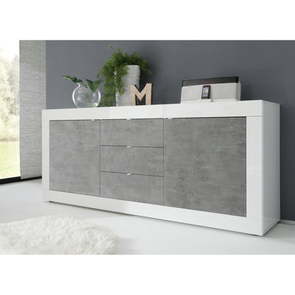 Selene 2 Door 3 Drawer White Gloss and Concrete Grey Sideboard - FurniComp