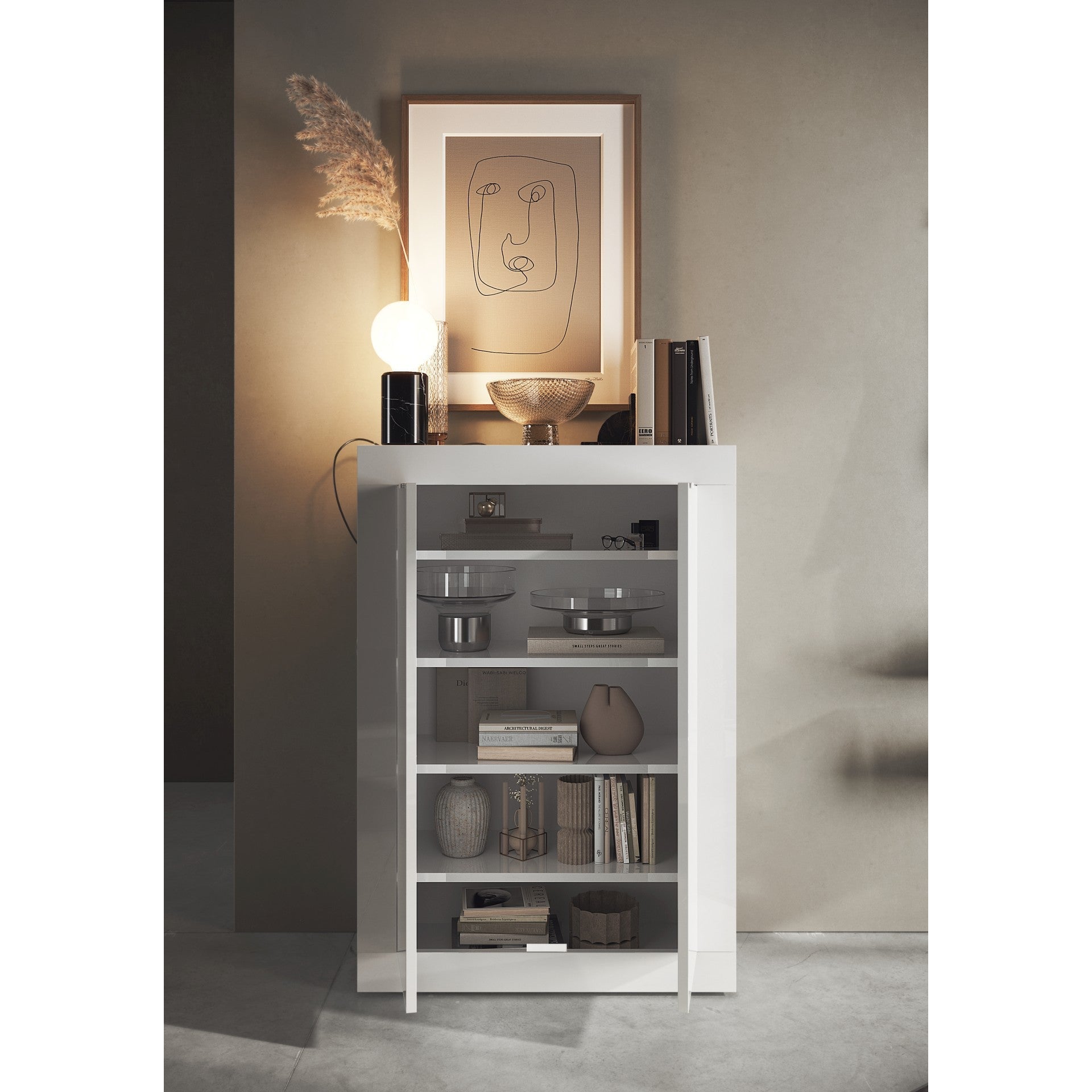 Selene 2 Door Large White Gloss Shoe Storage Cabinet - FurniComp