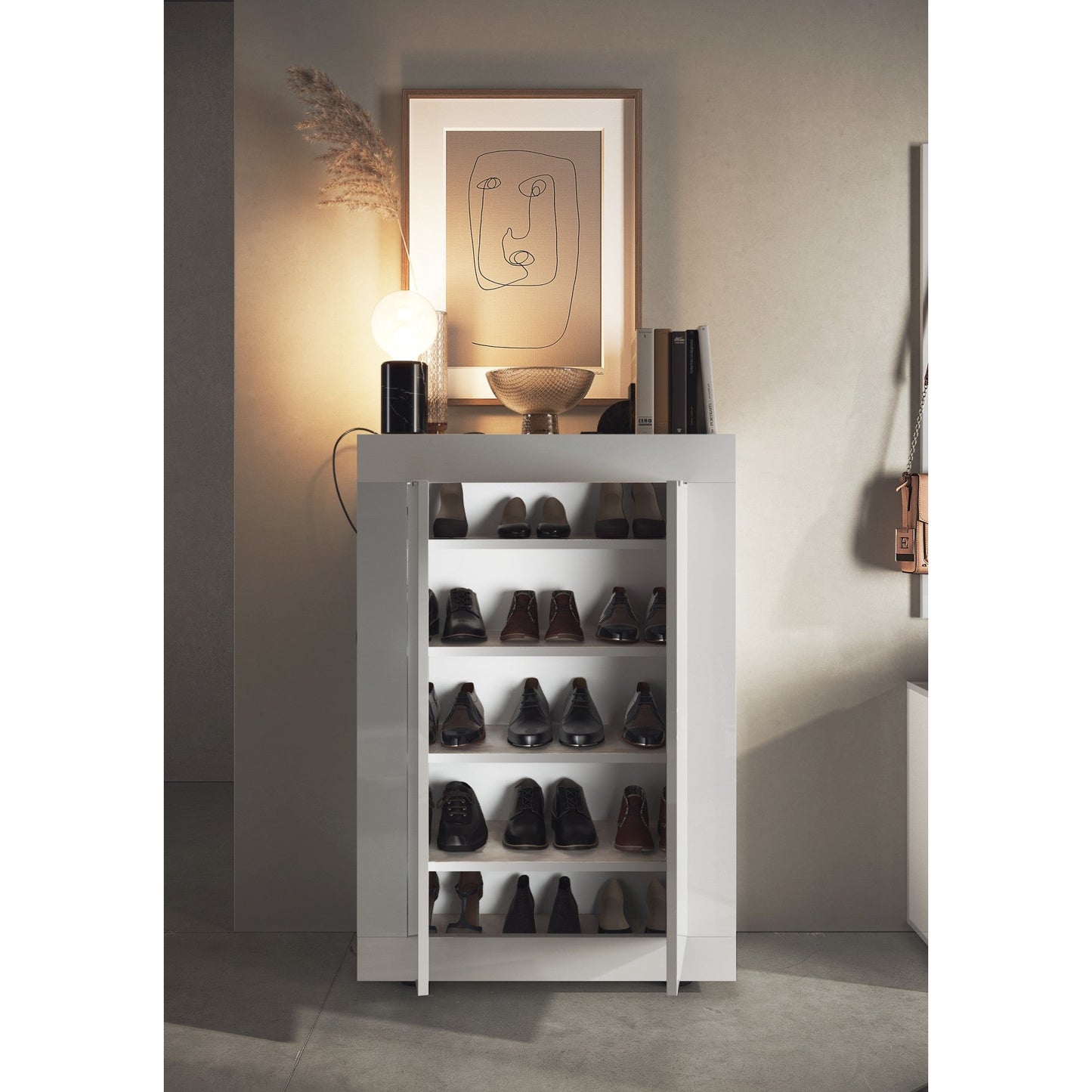 Selene 2 Door Large White Gloss Shoe Storage Cabinet - FurniComp