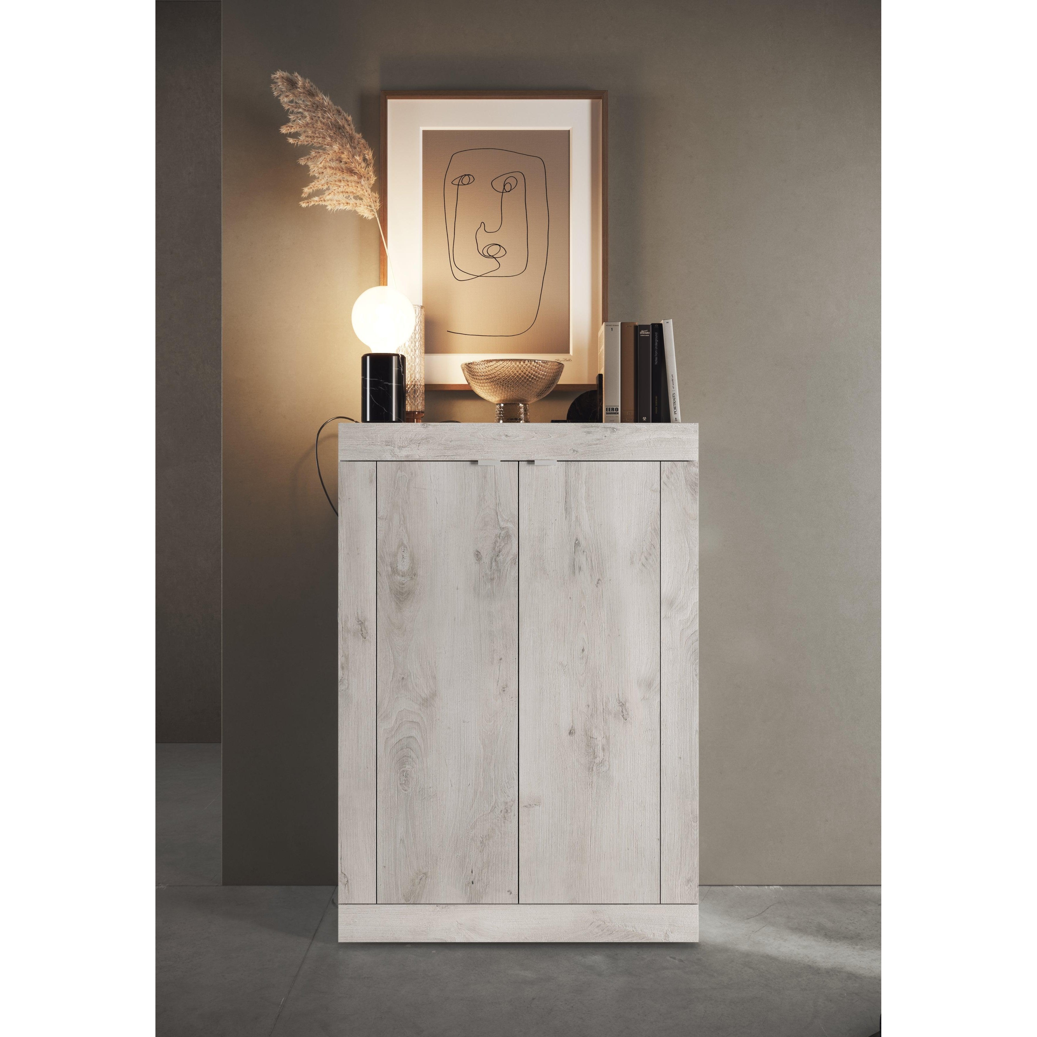 Selene 2 Door Oak White Pine Large Shoe Cabinet - FurniComp