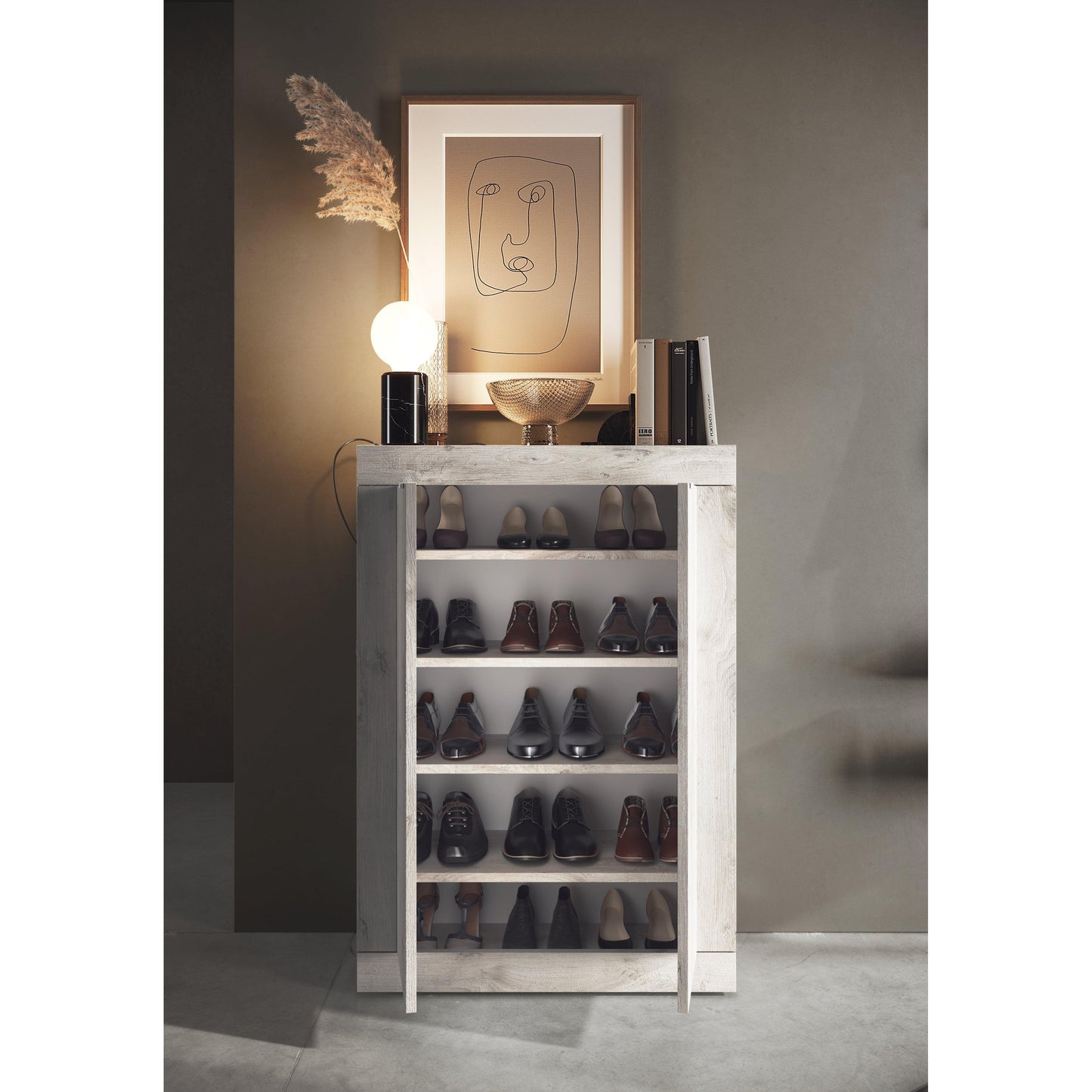 Selene 2 Door Oak White Pine Large Shoe Cabinet - FurniComp