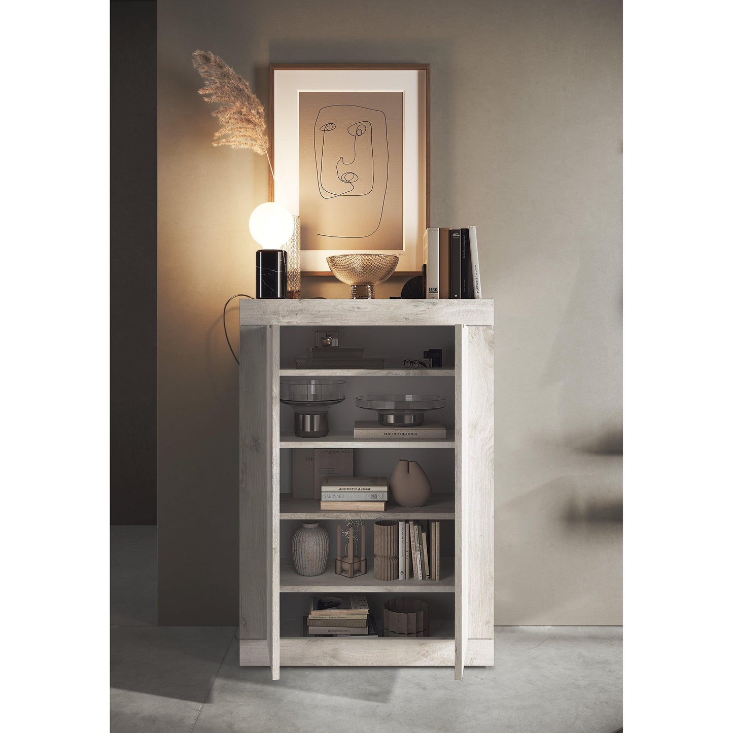 Selene 2 Door Oak White Pine Large Shoe Cabinet - FurniComp