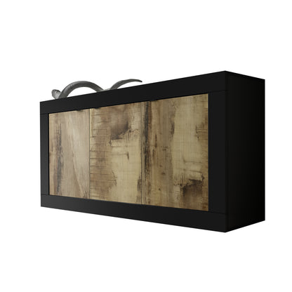 Selene 3 Door Matt Black and Oak Sideboard - FurniComp