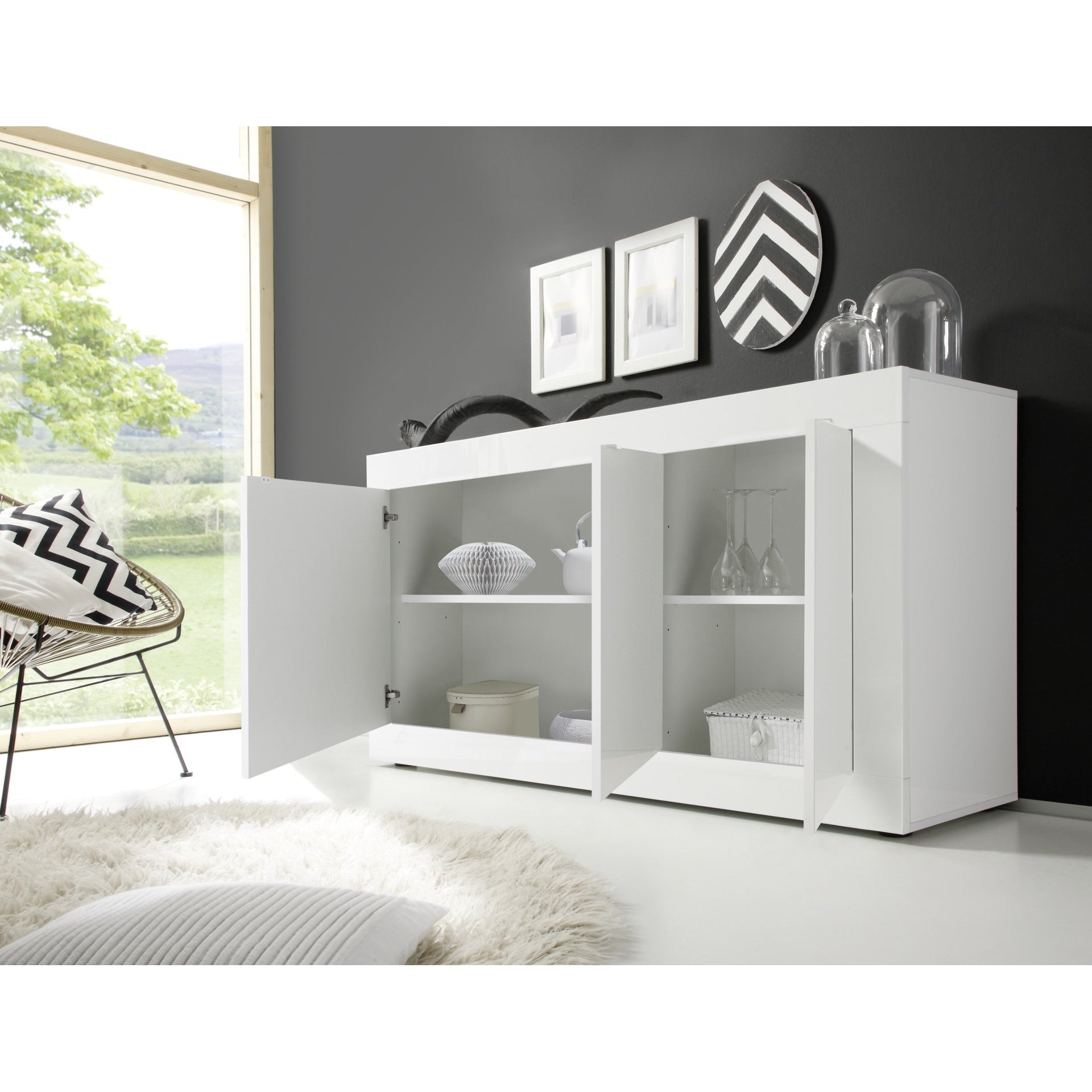 Selene 3 Door White Gloss Sideboard - FurniComp