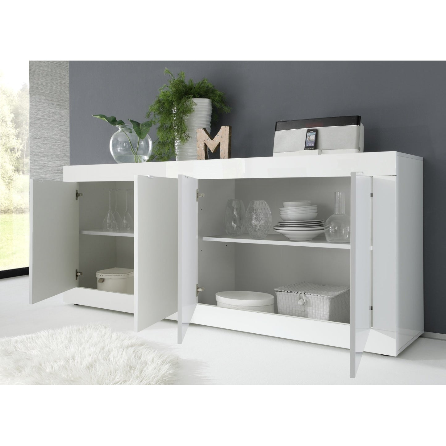 Selene 4 Door White Gloss Sideboard - FurniComp