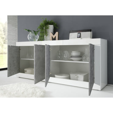 Selene 4 Door White Gloss and Concrete Grey Sideboard - FurniComp