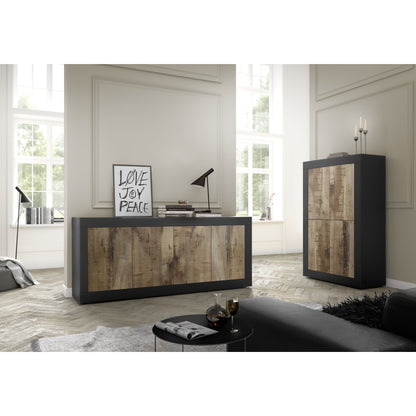 Selene 4 Door Matt Black and Oak Sideboard - FurniComp