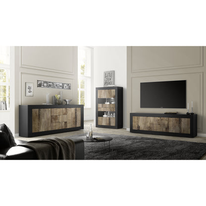 Selene 4 Door Matt Black and Oak Sideboard - FurniComp