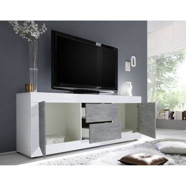 Selene Large 2 Door 2 Drawer White Gloss and Concrete Grey TV Unit - FurniComp