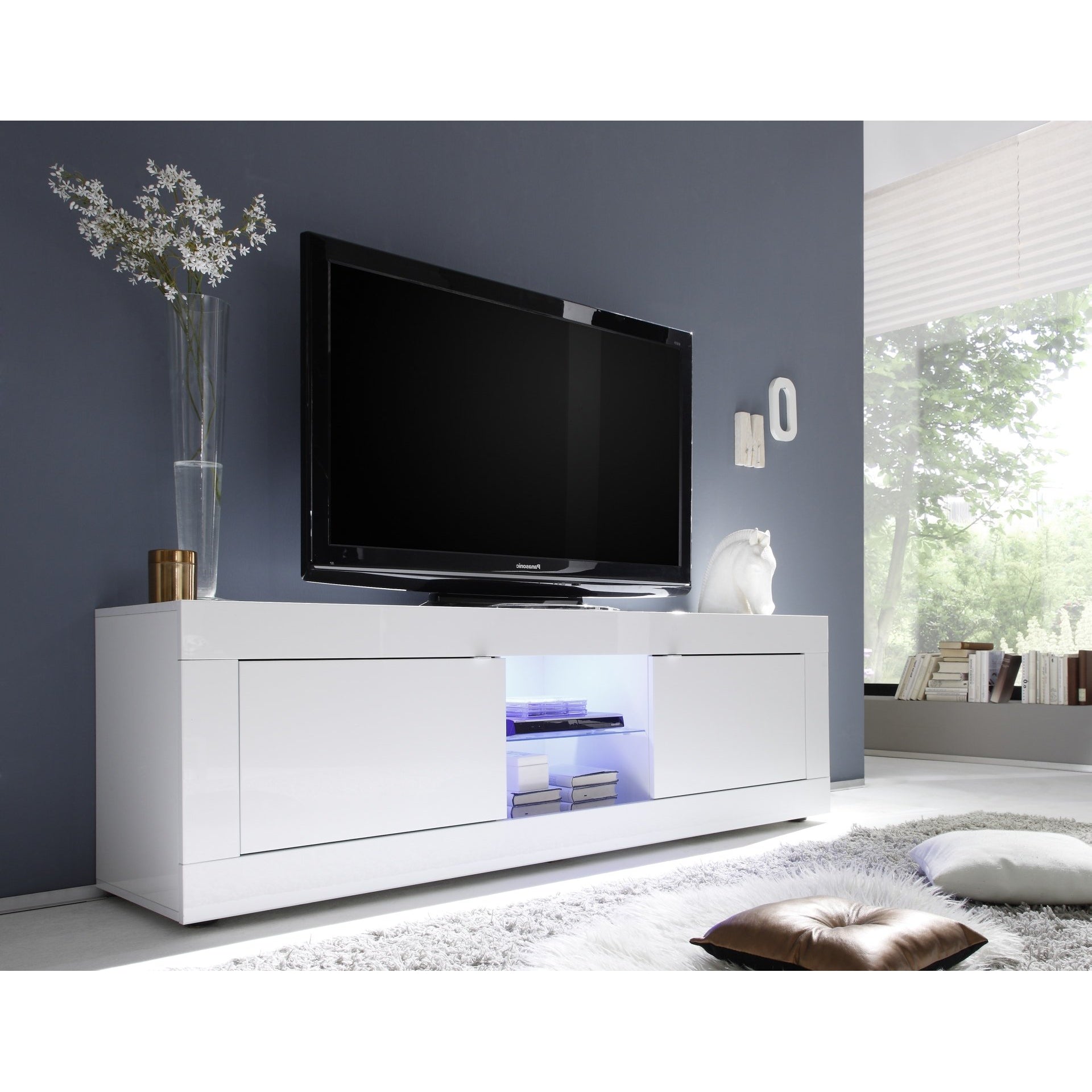 Selene Large 2 Door White Gloss TV Unit - FurniComp