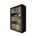 Selene Large 4 Door Matt Black & Oak Glass Display Cabinet - FurniComp