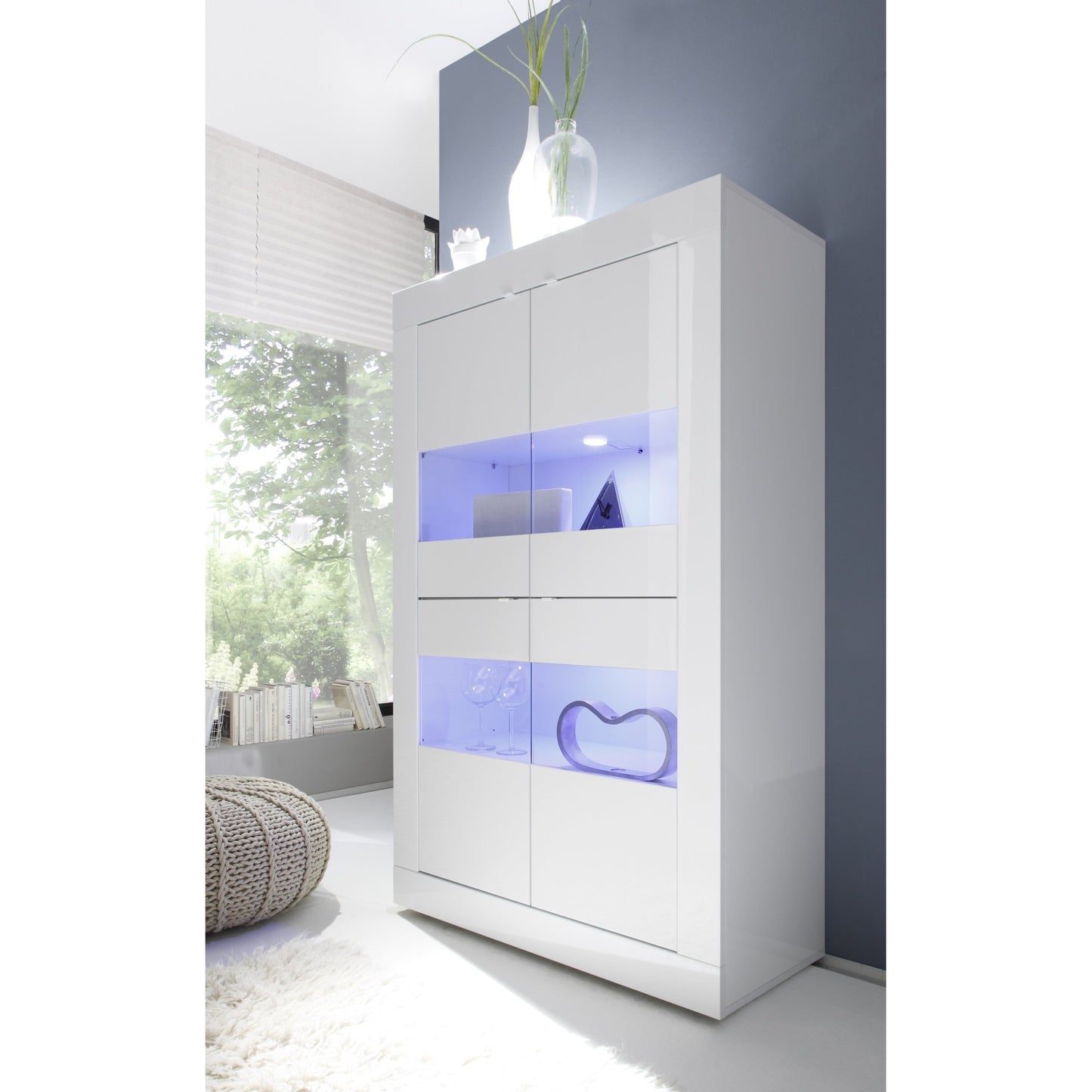 Selene Large 4 Door White Gloss Glass Display Cabinet - FurniComp