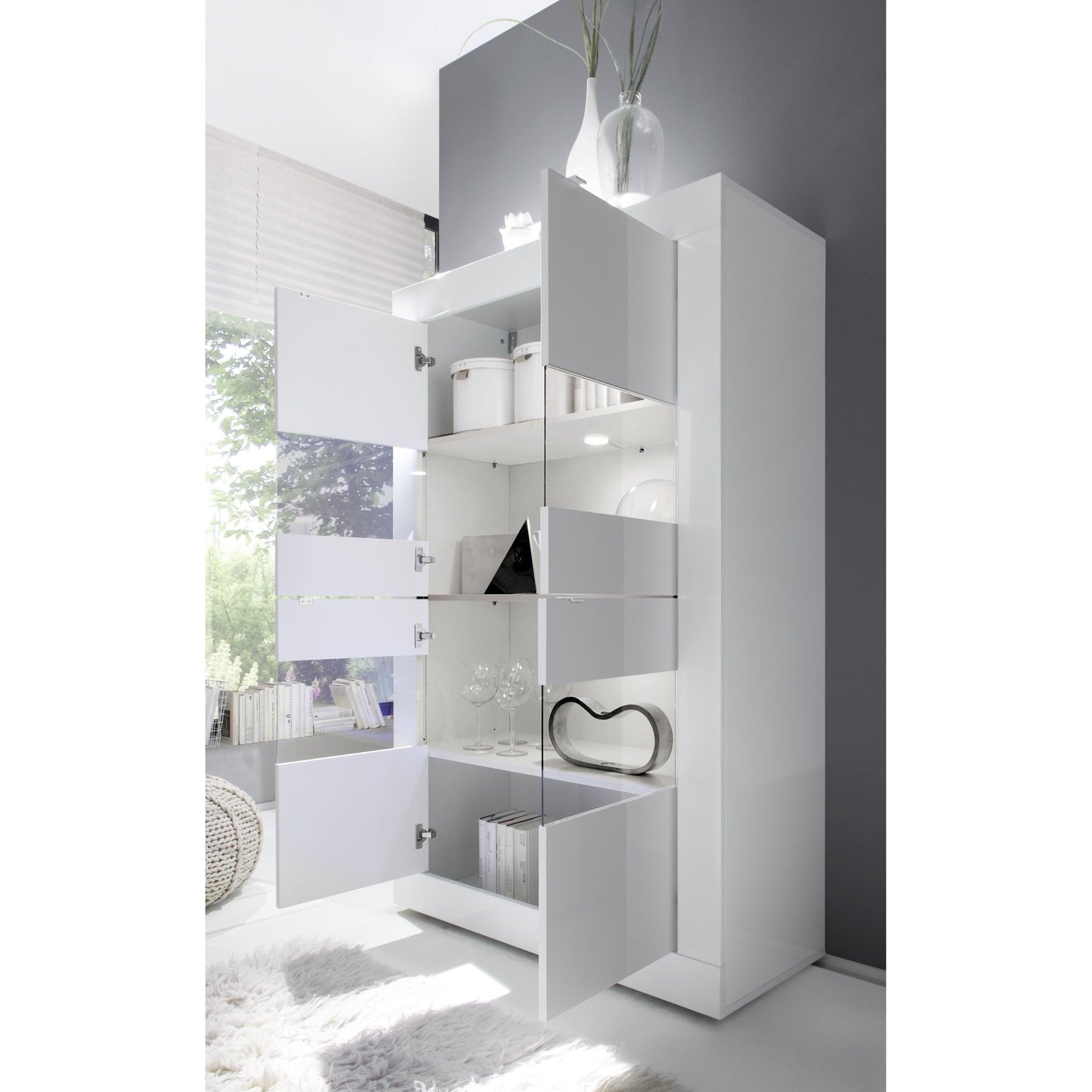 Selene Large 4 Door White Gloss Glass Display Cabinet - FurniComp