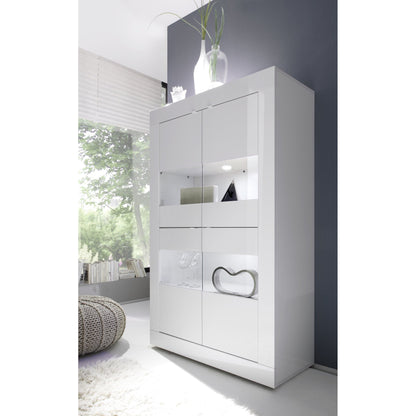 Selene Large 4 Door White Gloss Glass Display Cabinet - FurniComp