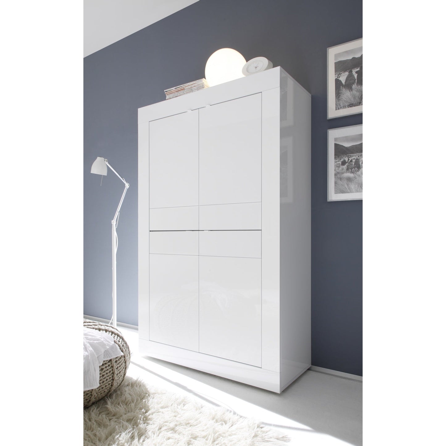 Selene Large 4 Door White Gloss Tall Sideboard/Highboard - FurniComp