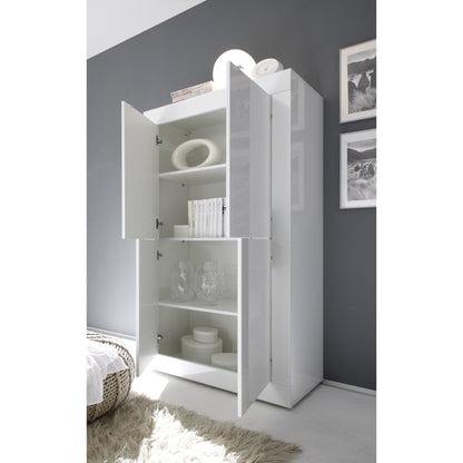 Selene Large 4 Door White Gloss Tall Sideboard/Highboard - FurniComp