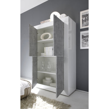 Selene Large 4 Door White Gloss and Grey Tall Sideboard/Highboard - FurniComp