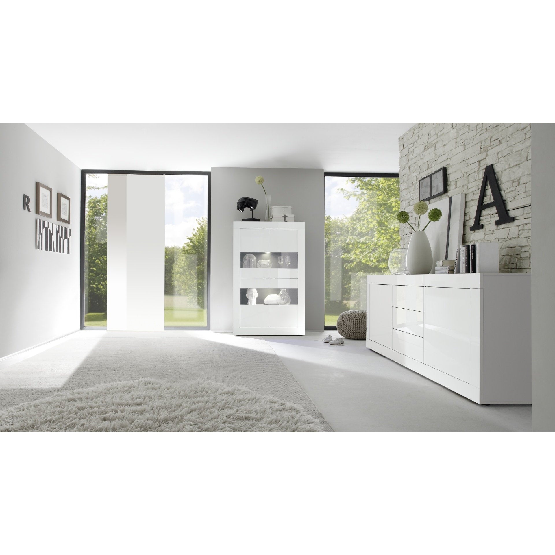 Selene 2 Door 3 Drawer White Gloss Sideboard - FurniComp