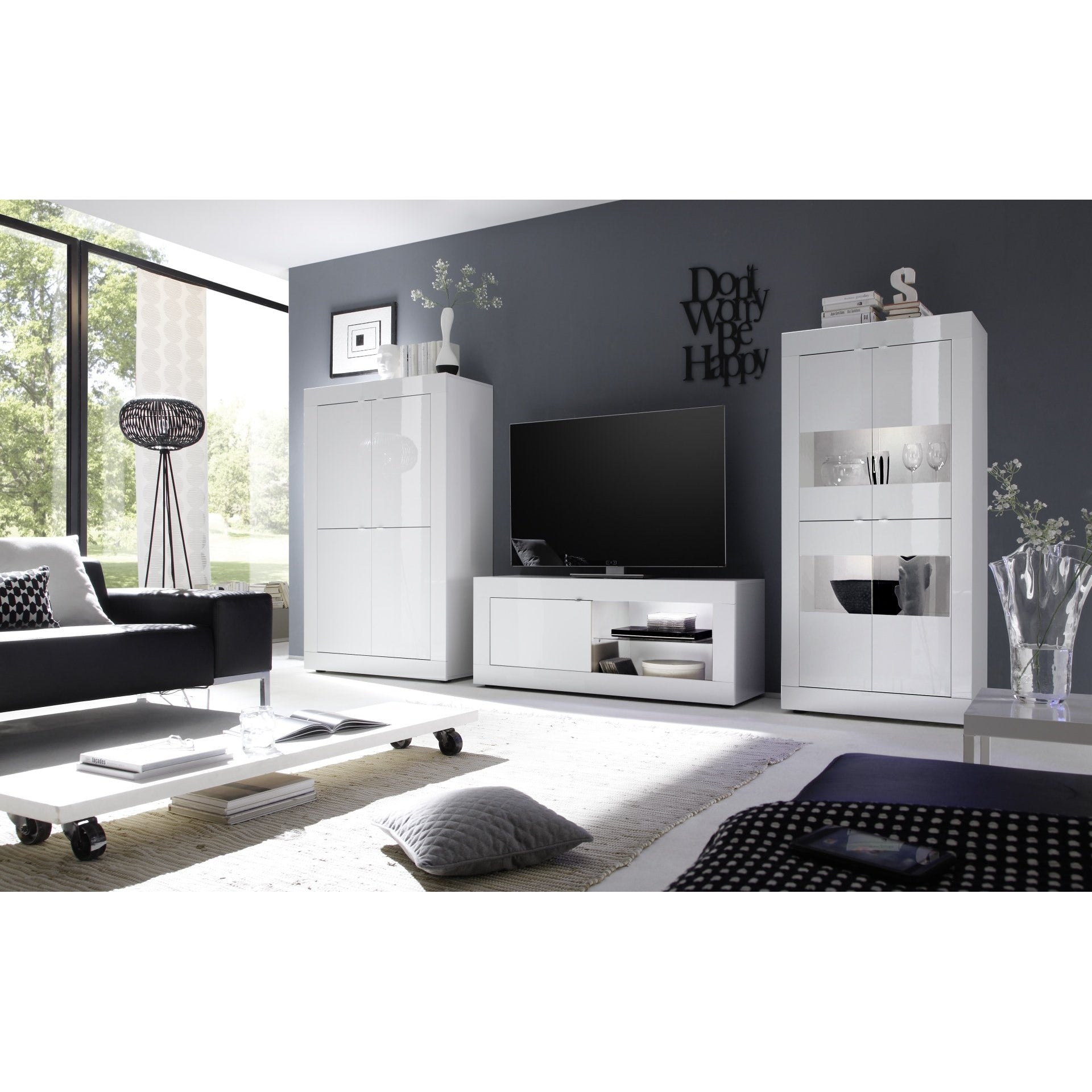 Selene Large 2 Door White Gloss TV Unit - FurniComp