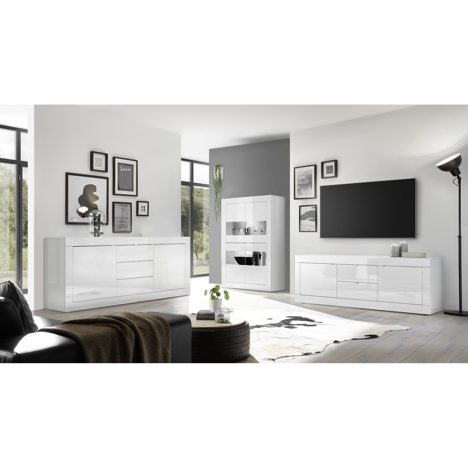Selene 2 Door 3 Drawer White Gloss Sideboard - FurniComp