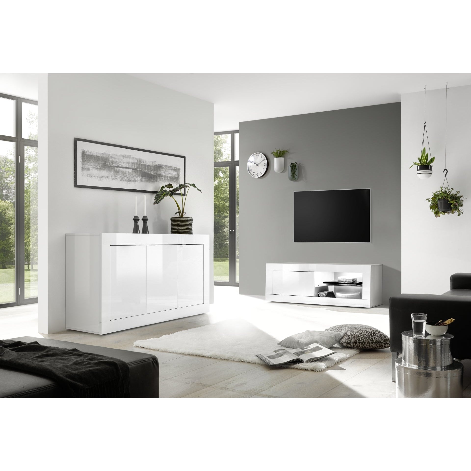 Selene Large 4 Door White Gloss Tall Sideboard/Highboard - FurniComp