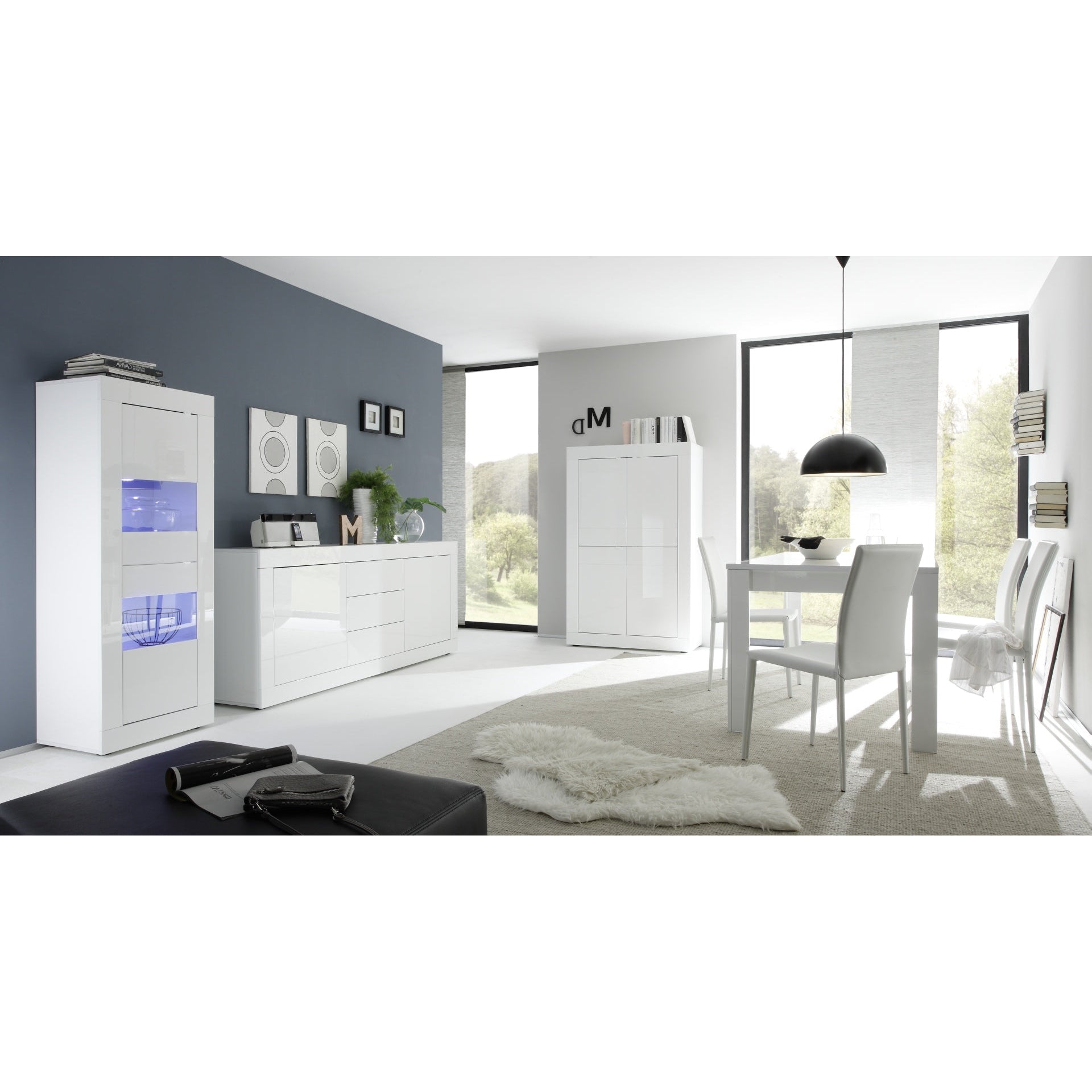 Selene Large 4 Door White Gloss Tall Sideboard/Highboard - FurniComp