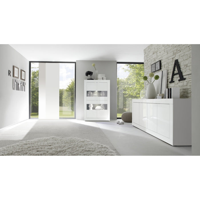 Selene Large 4 Door White Gloss Tall Sideboard/Highboard - FurniComp