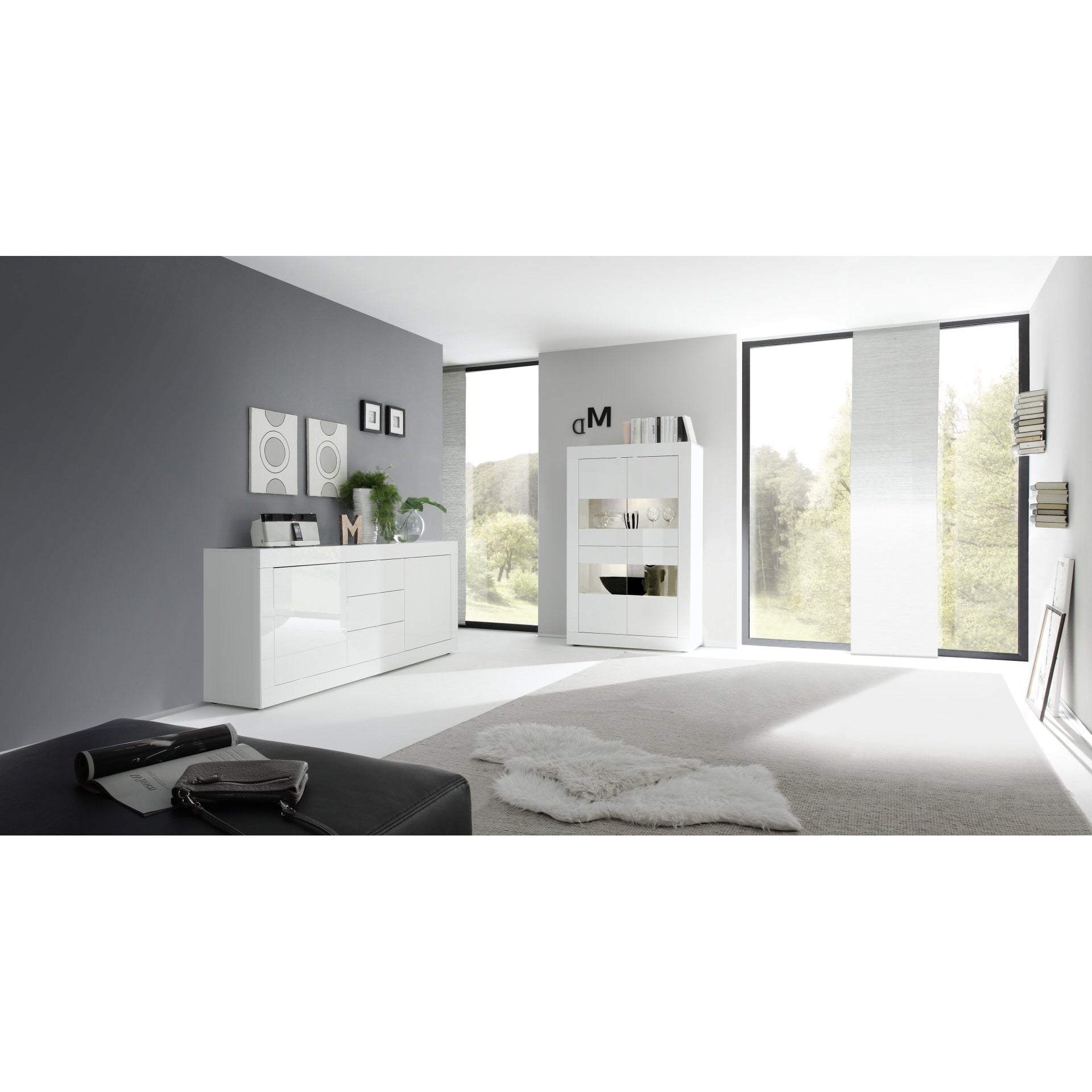 Selene 2 Door 3 Drawer White Gloss Sideboard - FurniComp