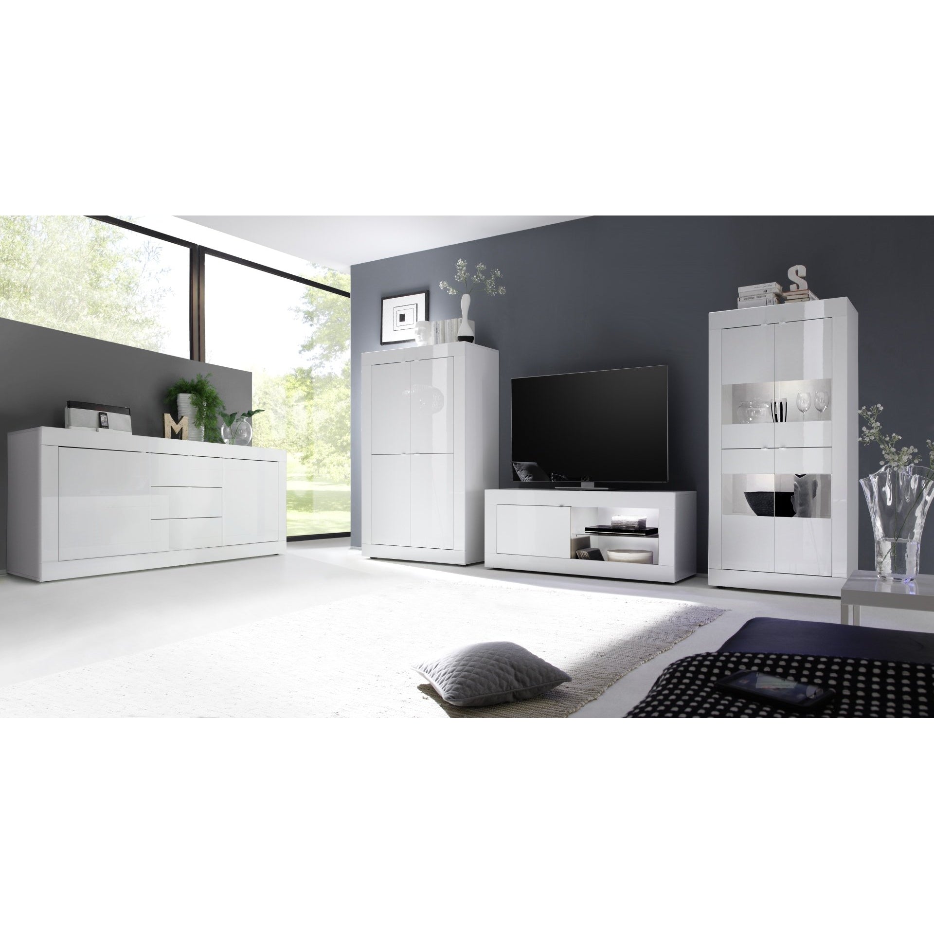 Selene 2 Door 3 Drawer White Gloss Sideboard - FurniComp