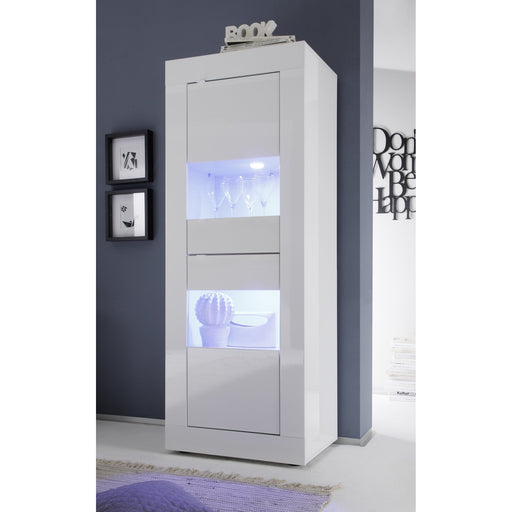 Selene Tall 2 Door White Gloss Glass Display Cabinet - FurniComp